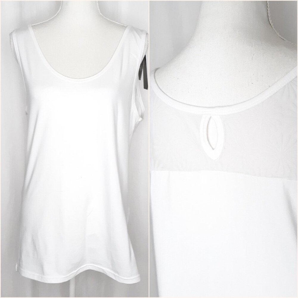 Ulla Popken White Tank Keyhole Daisy Burnout Back Yoke